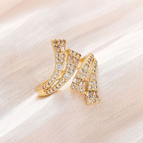 Brass Micro Pave Clear Cubic Zirconia Cuff Rings for Women RJEW-U043-11G-1