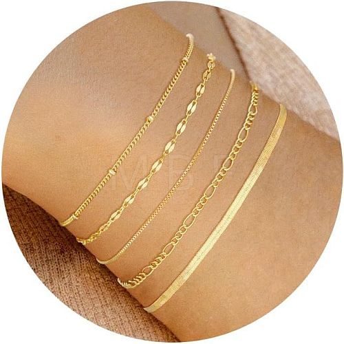 5Pcs Bohemian Style Alloy Chain Bracelets Kit for Women WG2620E-14-1