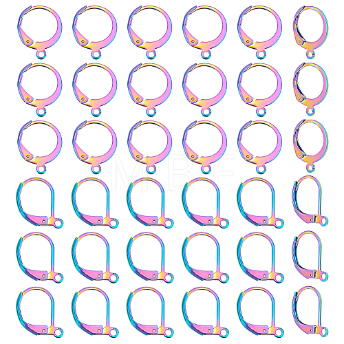 60Pcs 2 Style Rainbow Color 304 Stainless Steel Leverback Earring Findings STAS-DC0010-40-1