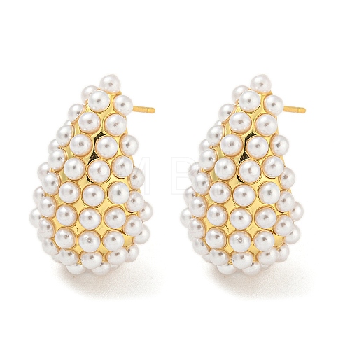 Rack Plating Brass & ABS Plastic Imitation Pearl Stud Earrings EJEW-N055-03D-G-RS-1