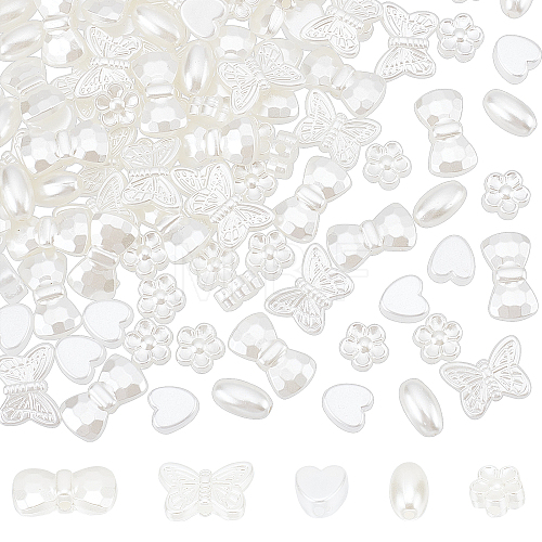 400Pcs 5 Style ABS Plastic Imitation Pearl Beads KY-FH0001-13-1