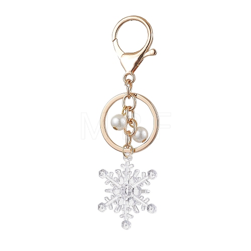 Snowflake Acrylic with Glass Pearl Bead Pendant Keychain KEYC-JKC00881-1