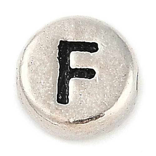 925 Sterling Silver Flat Round with Letter Beads STER-G044-01AS-F-1