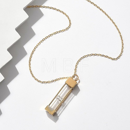 Glass Hourglass Rectangle Pet Memorial Keepsake Urn Ashes Pendant Necklaces NJEW-P326-01G-1