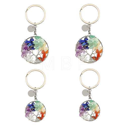 4Pcs 2 Style Natural Mixed Stone Keychains KEYC-FH0001-13-1