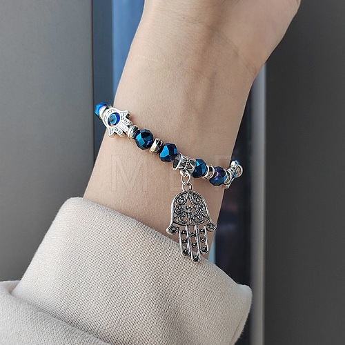 Alloy Turkiye Hamsa Hand Pendant Bracelets XI4763-2-1