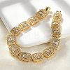 Brass Micro Pave Clear Cubic Zirconia Rectangle Link Bracelets for Women BJEW-C100-01G-1
