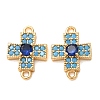 Brass Micro Pave Deep Sky Blue and Blue Cubic Zirconia Religion Cross Links Connector Charms CU-K002-08G-1