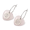 Natural Rose Quartz & 304 Stainless Steel Hoop Earrings for Women EJEW-G475-01P-07-4