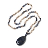 Natural Sodalite Teardrop Pendant Glass Beaded Long Necklaces GG-CBAE048-01B-4