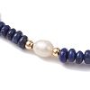 Natural Lapis Lazuli Rondelle & Pearl Beaded Stretch Bracelets BJEW-JB09918-07-3