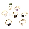 Adjustable 304 Stainless Steel with Natural Mixed Stone Cuff Open Rings RJEW-P187-01G-08-2