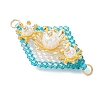 Imitation Pearl & Glass Seed Beaded Floral Rhombus Links Connector Charms PALLOY-MZ01182-01-3