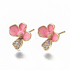 Brass Enamel Micro Clear Cubic Zirconia Stud Earring Findings KK-R114-01-NF-1