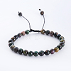 Natural Tiger Eye Round Bead Adjustable Braided Bracelets UO3136-24-1