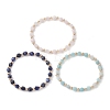 6mm Round Faceted Natural Mixed Gemstone & Brass Beaded Stretch Bracelets for Women Men BJEW-JB10601-1