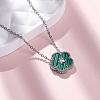 304 Stainless Steel Green Enamel 5-Petal Flower Pendant Necklaces for Women NJEW-U032-17P-01-1