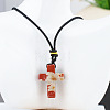 Natural Red Jasper Cross Pendant Black Cotton Cord Necklaces FS-WG3ED65-07-1