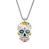 Stainless Steel Skull with Flower Pendant Necklaces SKUL-PW0001-138G-1