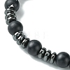 Black Glass & Non-magnetic Synthetic Hematite Round Braided Bead Bracelet BJEW-TA00440-3