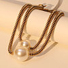 Plastic Imitation Pearl Round Pendant CCB Plastic Heishi Beaded Double Layer Necklaces with OT Clasps FS-WG332D2-01-4