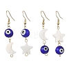 Handmade Lampwork Evil Eye and Natural Freshwater Shell Dangle Earrings EJEW-JE07450-3