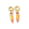 Brass Gold Enamel Pencil European Dangle Charms X-KK-K293-74G-1