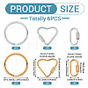 6Pcs 6 Styles 304 Stainless Steel Split Key Rings STAS-TA0003-46-4