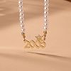 Alloy Crown Birth Year Pendant Imitation Pearl Round White Beaded Necklaces for Women FS-WG173C9-02-1