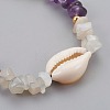 Natural Amethyst & White Moonstone Chip Braided Bead Bracelets BJEW-JB04080-02-2