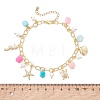 Ocean Theme Dyed Natural Agate & Glass Pearl & 304 Stainless Steel Starfish Turtle Charm Anklets for Women AJEW-AN00798-4