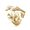 304 Stainless Steel with Imitation Pearl Cuff Open Rings for Women RJEW-Z144-01G-04-4