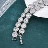 Brass Pave Clear Cubic Zirconia Flat Round Link Chain Necklaces for Women NJEW-A044-01P-3