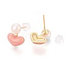 Heart Brass Natural Pearl Stud Earrings PEAR-N017-07A-2