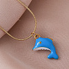 Vintage Stainless Steel Enamel Ocean Dolphin Pendant Necklaces for Women ZX7053-1