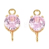 Brass Pave Cubic Zirconia Flat Round Connector Charms KK-P347-01G-02-2