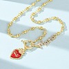 Mother's Day Brass Micro Pave Clear Cubic Zirconia Enamel Red Sacred Heart Mama Pendant Necklaces for Women NJEW-A071-12D-G-2