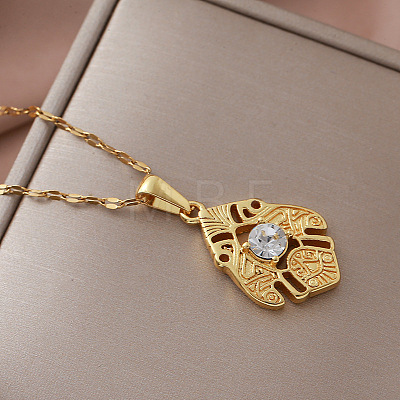 Vintage European 304 Stainless Steel Crystal Rhinestsone Geometric Leaf Pendant Necklaces for Women LI2607-1