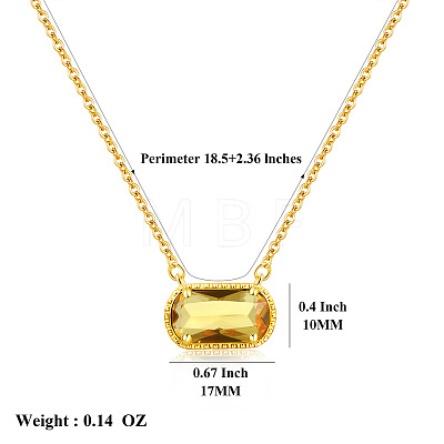 304 Stainless Steel Pave Cubic Zirconia Oval Birth Stone Pendant Necklaces for Women FS-WGC2097-07-1