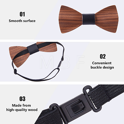 Adjustable Wood Bow Ties for Bridegroom AJEW-WH0455-340-1