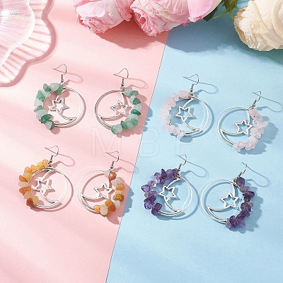 Alloy Moon with Star Dangle Earrings EJEW-JE06804-1