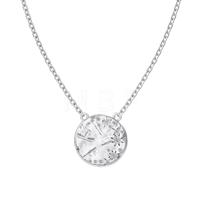 Flat Round with Star 925 Sterling Silver Micro Pave Cubic Zirconia Pendant Necklaces NJEW-K279-04MS-1