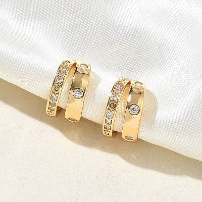 Two-layer C-Shaped Brass Micro Pave Clear Cubic Zirconia Cuff Earrings EJEW-L316-01G-04-1