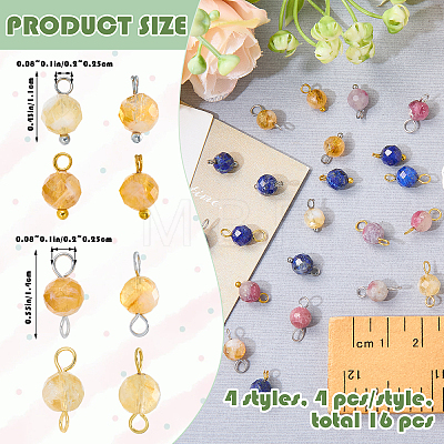 16Pcs 4 Styles November Birthstone Natural Yellow Quartz Pendant and Connector Charms PALLOY-SW00116-1