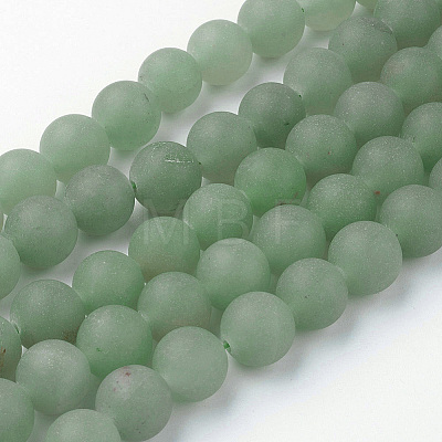 Frosted Round Natural Green Aventurine Bead Strands G-J338-05-8mm-1