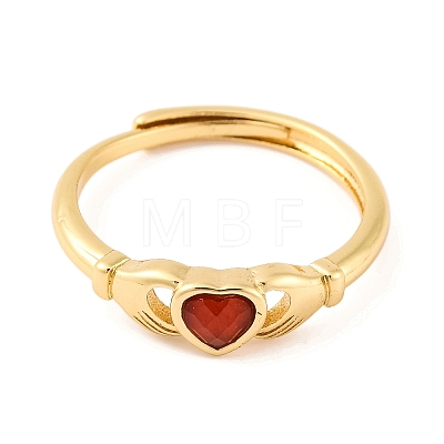 Hand with Heart Natural Carnelian Agate Adjustable Rings RJEW-Q817-06G-02-1