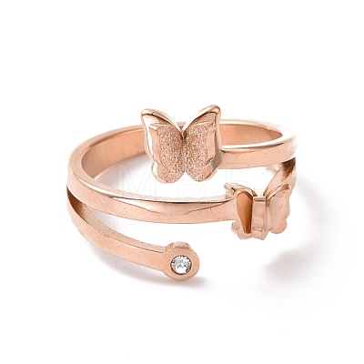 Crystal Rhinestone Butterfly Finger Ring RJEW-D120-09B-RG-1
