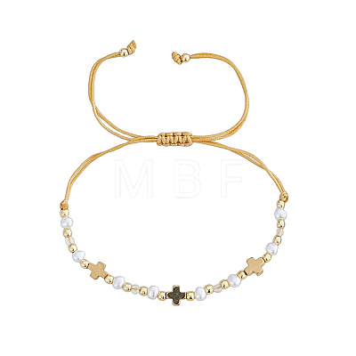 Plastic Imitation Pearl Braided Bracelets CF9382-2-1