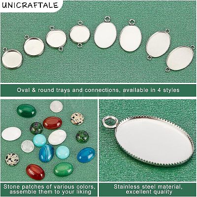 Unicraftale DIY Flat Round & Oval Stone Pendant Making Kit DIY-UN0003-08-1