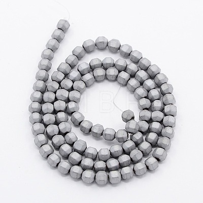 Frosted Electroplate Non-magnetic Synthetic Hematite Round Beads Strands G-N0014-4mm-19-1